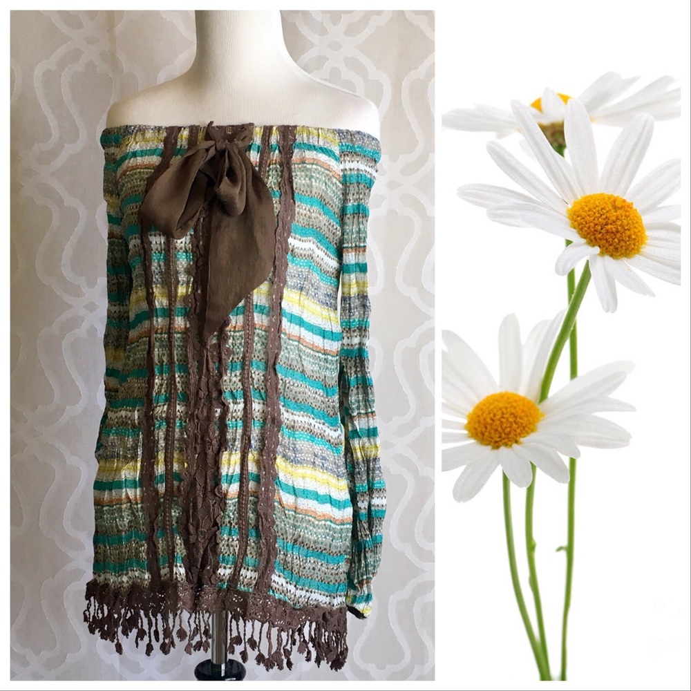 Ryu Gauzy Boho Big Bow Fringe Top - Picture 2 of 9